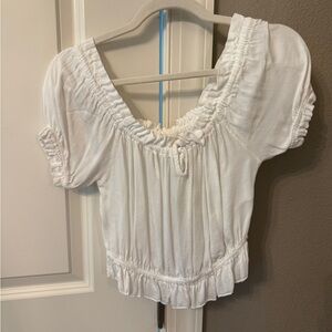 American Eagle White Ruched cropped Blouse